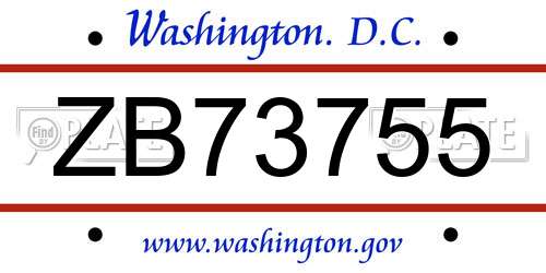ZB73755 District Of Columbia License Plate