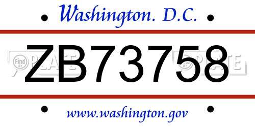 ZB73758 District Of Columbia License Plate