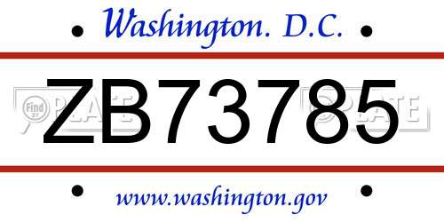 ZB73785 District Of Columbia License Plate