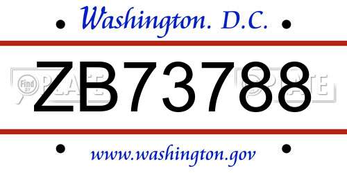 ZB73788 District Of Columbia License Plate