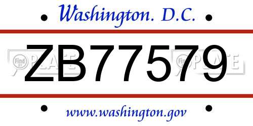 ZB77579 District Of Columbia License Plate