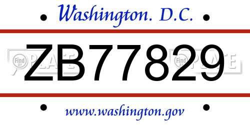 ZB77829 District Of Columbia License Plate