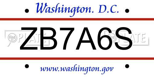 ZB7A6S District Of Columbia License Plate