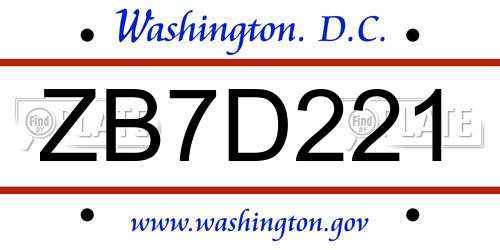 ZB7D221 District Of Columbia License Plate