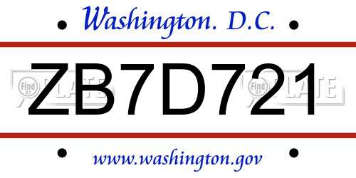 ZB7D721 District Of Columbia License Plate