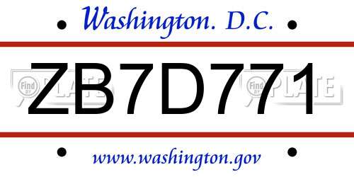 ZB7D771 District Of Columbia License Plate