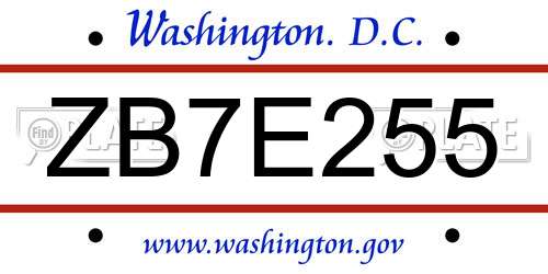 ZB7E255 District Of Columbia License Plate