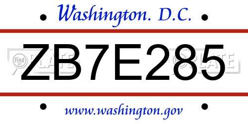 ZB7E285 District Of Columbia License Plate