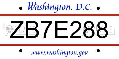 ZB7E288 District Of Columbia License Plate