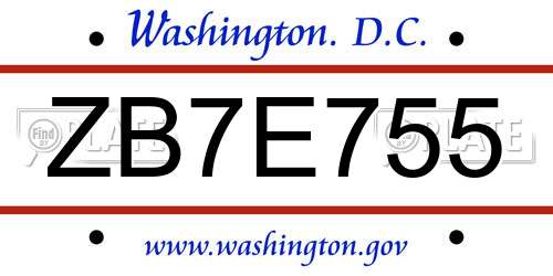 ZB7E755 District Of Columbia License Plate