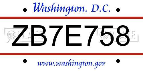 ZB7E758 District Of Columbia License Plate