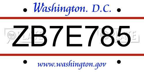 ZB7E785 District Of Columbia License Plate