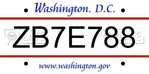 ZB7E788 District Of Columbia License Plate