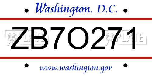 ZB7O271 District Of Columbia License Plate