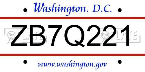 ZB7Q221 District Of Columbia License Plate