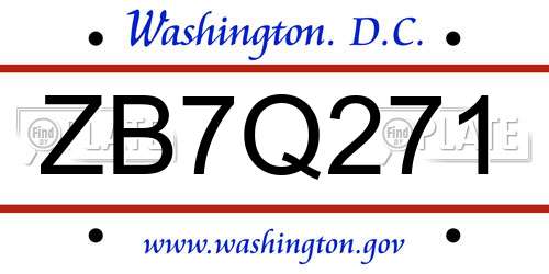 ZB7Q271 District Of Columbia License Plate