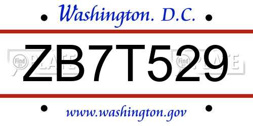 ZB7T529 District Of Columbia License Plate