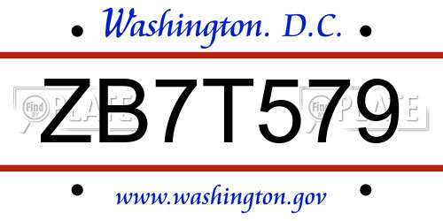 ZB7T579 District Of Columbia License Plate