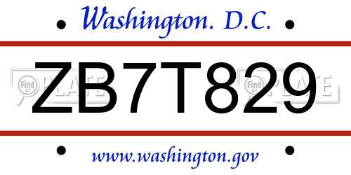 ZB7T829 District Of Columbia License Plate