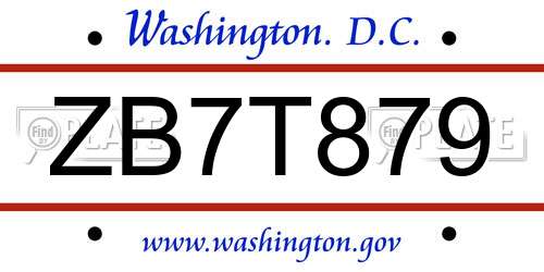 ZB7T879 District Of Columbia License Plate