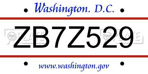 ZB7Z529 District Of Columbia License Plate