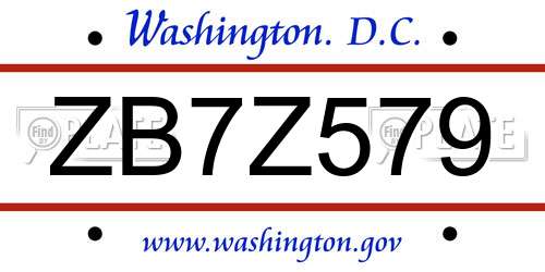 ZB7Z579 District Of Columbia License Plate