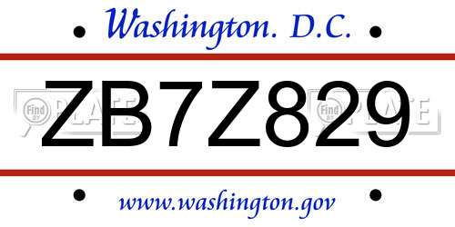 ZB7Z829 District Of Columbia License Plate