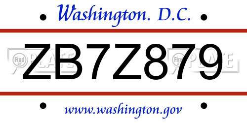 ZB7Z879 District Of Columbia License Plate