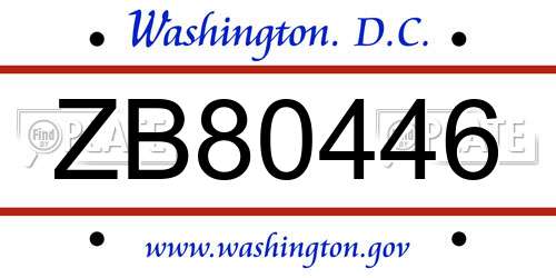 ZB80446 District Of Columbia License Plate
