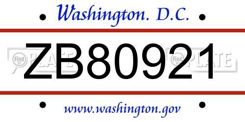 ZB80921 District Of Columbia License Plate