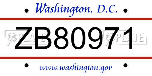 ZB80971 District Of Columbia License Plate