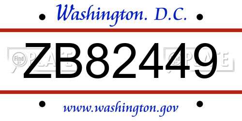 ZB82449 District Of Columbia License Plate