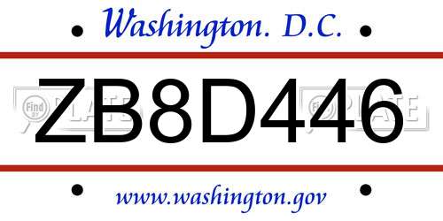 ZB8D446 District Of Columbia License Plate