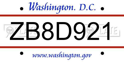 ZB8D921 District Of Columbia License Plate