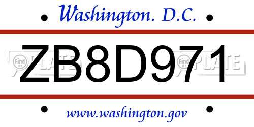 ZB8D971 District Of Columbia License Plate