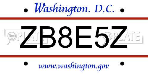 ZB8E5Z District Of Columbia License Plate