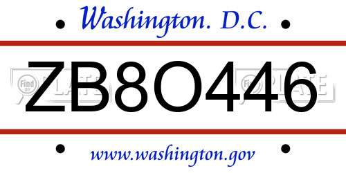 ZB8O446 District Of Columbia License Plate