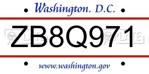 ZB8Q971 District Of Columbia License Plate