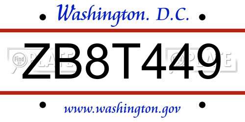 ZB8T449 District Of Columbia License Plate