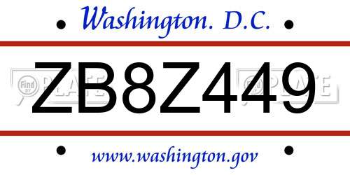 ZB8Z449 District Of Columbia License Plate
