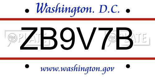 ZB9V7B District Of Columbia License Plate