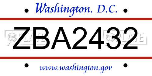 ZBA2432 District Of Columbia License Plate