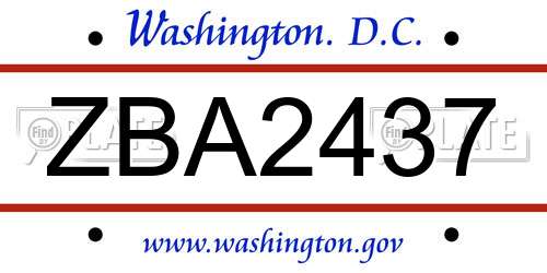 ZBA2437 District Of Columbia License Plate