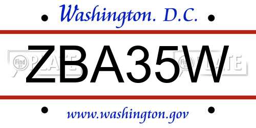 ZBA35W District Of Columbia License Plate
