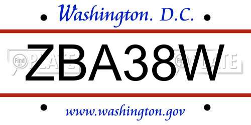 ZBA38W District Of Columbia License Plate