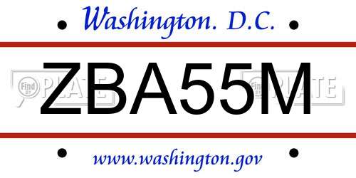 ZBA55M District Of Columbia License Plate