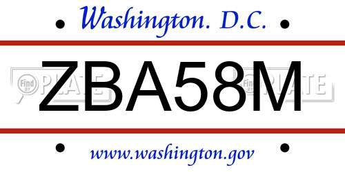 ZBA58M District Of Columbia License Plate