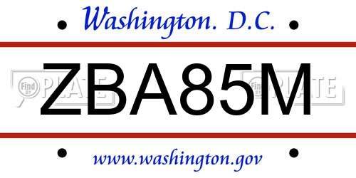 ZBA85M District Of Columbia License Plate