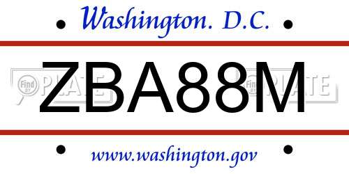 ZBA88M District Of Columbia License Plate