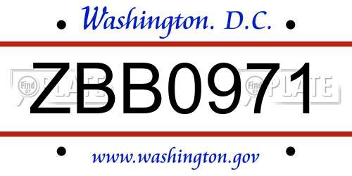 ZBB0971 District Of Columbia License Plate